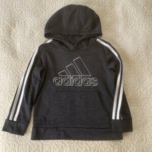 Adidas Size 5 Fleece Hoodie Pull Over Black White Three Striped Trim  3-D logo